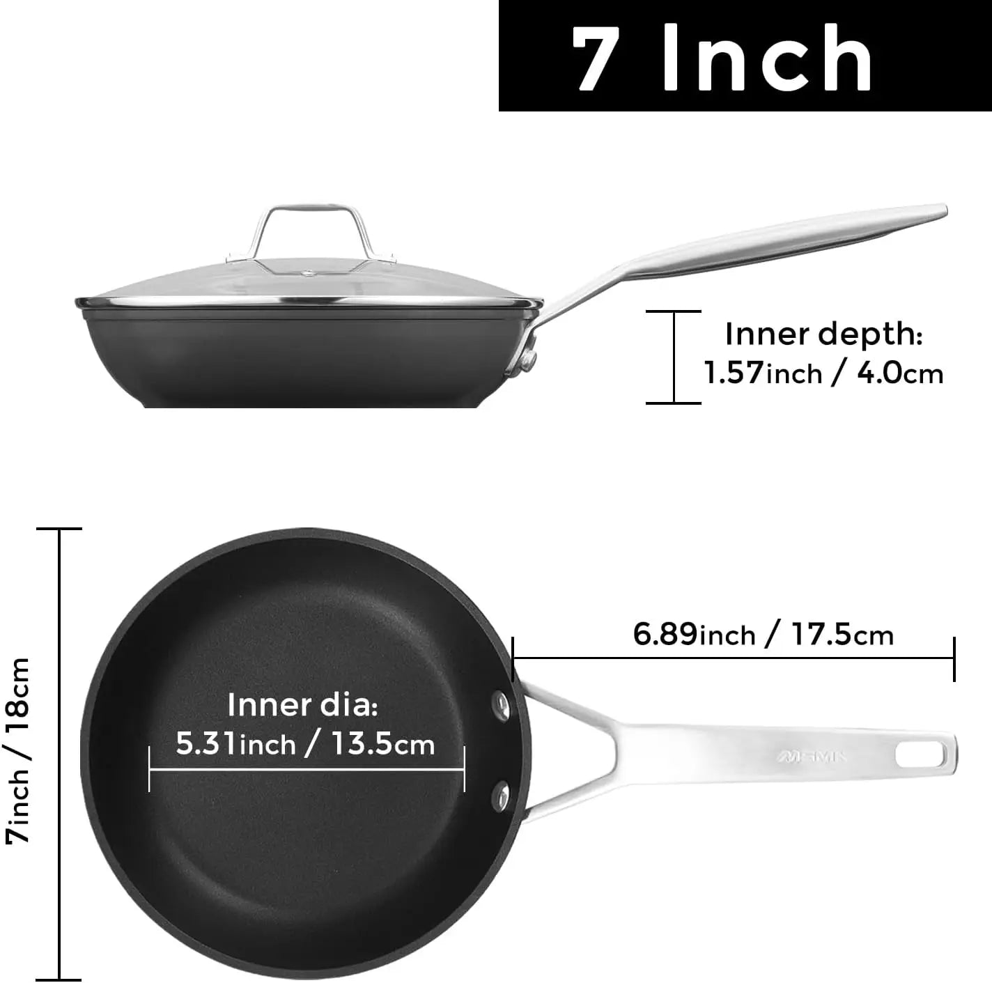 7-Inch Nonstick Frying Pan with Lid, Oven Safe to 700°F, Scratch-Resistant for Eggs and Omelettes
