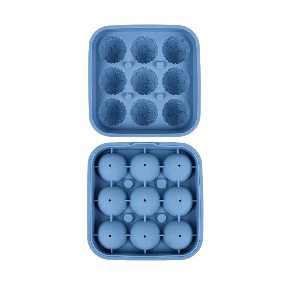 9-Hole Silicone Soccer Ball Cube of Ice Tray with Lid Round Ice Ball Mold for Whiskey for Home Bars And Sports-Themed Parties
