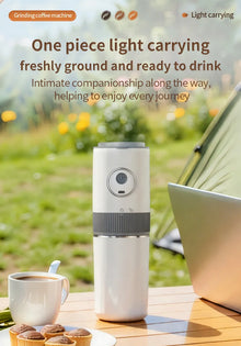 2-in-1 Wireless Portable Coffee Machine – Grind Beans & Hand Brew Anywhere for Camping & Outdoor Adventures