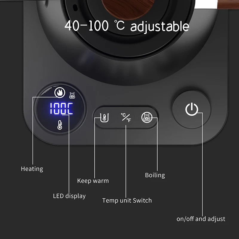 110V/220V Gooseneck Electric Kettle Smart Temperature Control Pot 1200W Rapid Heating Kettle 304 Stainless Steel Liner Pot 900ml