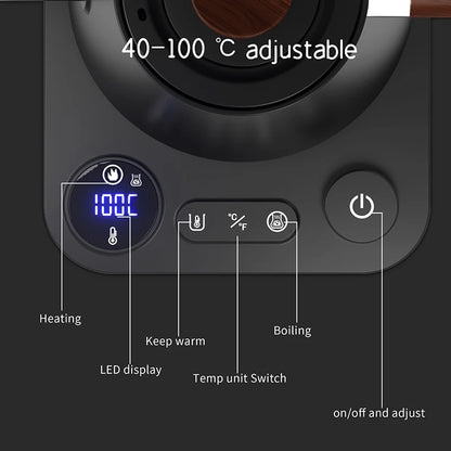 110V/220V Gooseneck Electric Kettle Smart Temperature Control Pot 1200W Rapid Heating Kettle 304 Stainless Steel Liner Pot 900ml