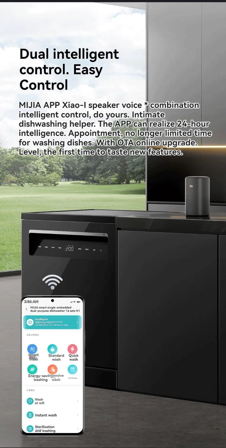 Integrated Sink Dishwasher Xiaomi Mijia Smart Embedded Dual Purpose Dishwasher 16 Sets N1 Large Capacity QMDW1602M Built-in Dish