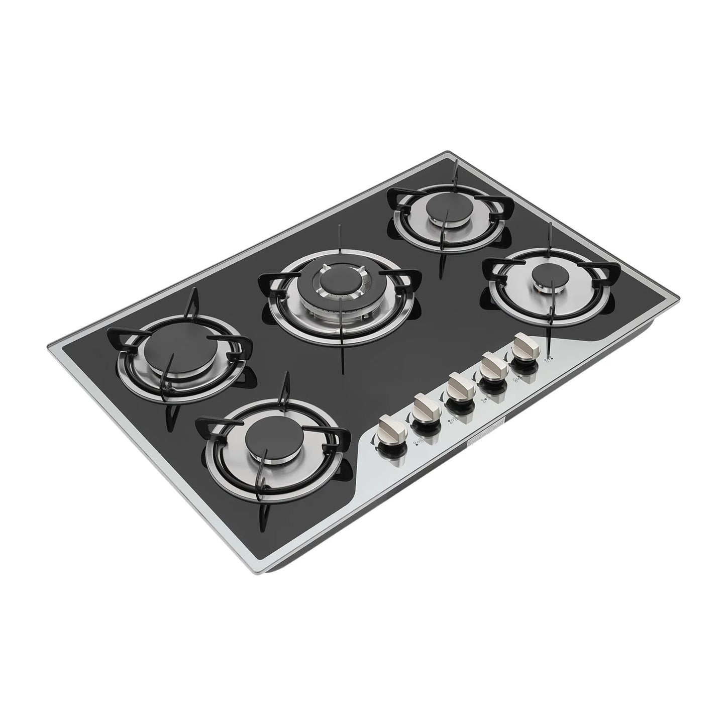5 Burner Gas Hob Stainless Steel, LPG/NG Convertible Cooktop With 5 Individual Burners, Natural Gas Cooktop With Cast Iron Grates for Kitchen