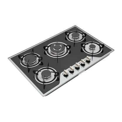 5 Burner Gas Hob Stainless Steel, LPG/NG Convertible Cooktop With 5 Individual Burners, Natural Gas Cooktop With Cast Iron Grates for Kitchen