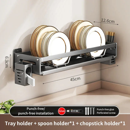 Floating Wall Drainer for Kitchen Dishes Multifunction Divider Spoon Kitchen Accessories Holder Organizers Storage Shelf Rack