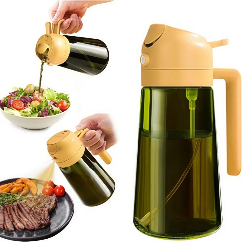 Oil Spray 470ml-2-in-1 Kitchen Oil Spray, Air Fryer, Salad, Vinegar and Kitchen Accessories Dispenser-Black