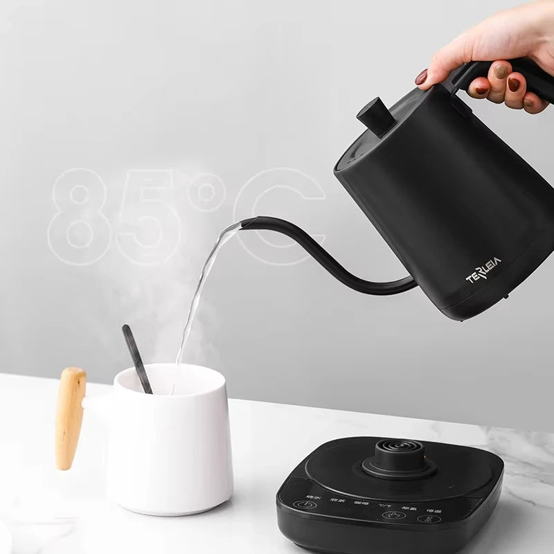 800ml Gooseneck Electric Kettle Hand Brew Coffee Pot Thermo Pot 304 Stainless Steel Teapot Smart Temperature-Control Water Jug