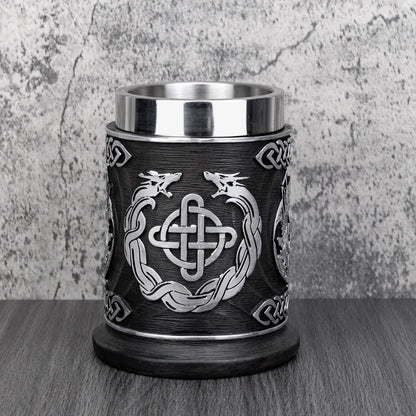 Norse Mythology Odin Thor Mug Tankard 304 Stainless Steel Resin 3D Retro Beer Stein Birthday God of War Lover Gift 600ml 20 oz