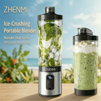 ZHENMI Personal Portable Blender with Digital Auto-Countdown Display, 20oz Leakproof Travel Cup with Guarded 6-Blade for Ice Cru