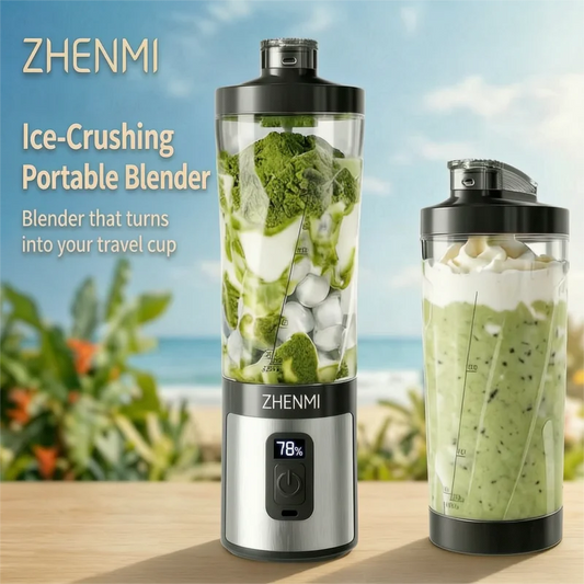 ZHENMI Personal Portable Blender with Digital Auto-Countdown Display, 20oz Leakproof Travel Cup with Guarded 6-Blade for Ice Cru