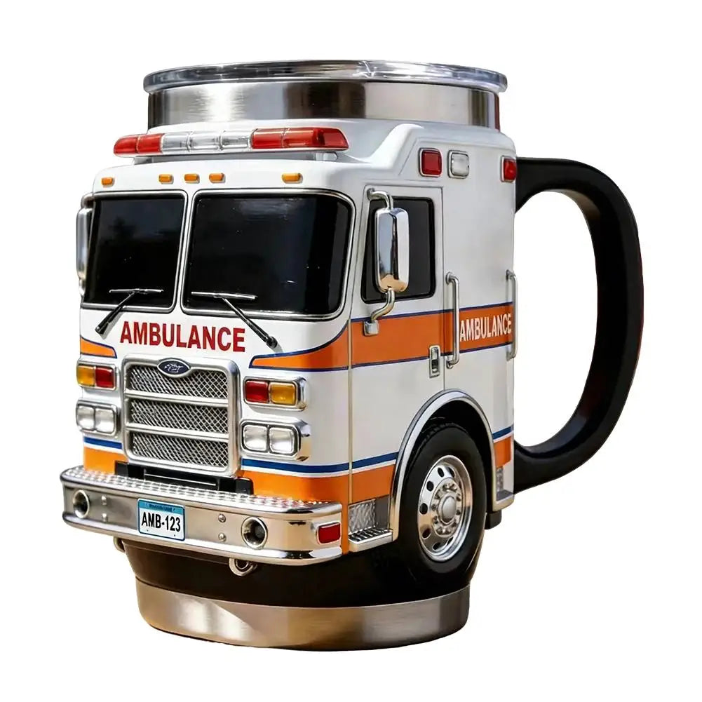 Fire Rescue Coffee Mug, Retro 3D Fire Truck Coffee Mug, Personalized Stainless Steel Wall Insulation Mug New Year Gifts for Mens