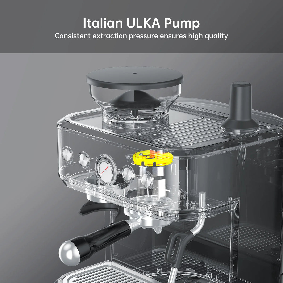 Espresso Machine with Milk Frother and Grinder, 15 Bar Automatic Espresso Coffee Machine All In One Coffee Maker with Italian ULKA Pump, 2.5L Water Tank, Brushed Stainless Steel for Home Office