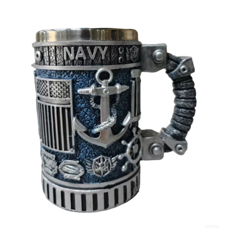 1pcs Army Military Beer Mug Resin Stainless Steel Men Birthday Gift Coffee Navy Cup Air Force Anchor Plane Wine Mugs Wine New
