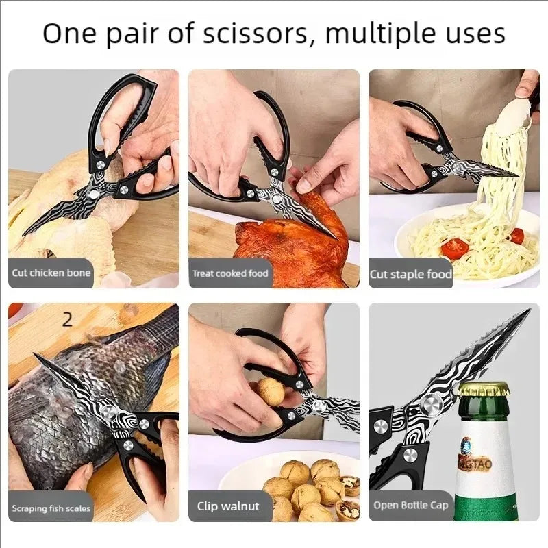 New Heavy-Duty Kitchen Scissors - High-Hardness Stainless Steel for Chicken Duck Fish Bones, Multi-Purpose & Razor Sharp