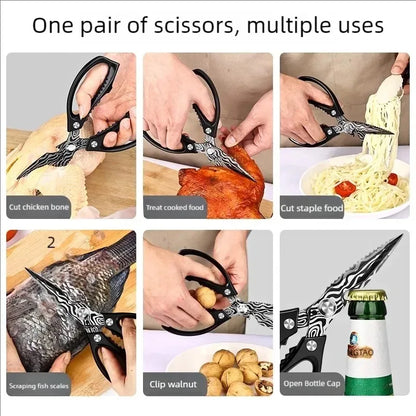 New Heavy-Duty Kitchen Scissors - High-Hardness Stainless Steel for Chicken Duck Fish Bones, Multi-Purpose & Razor Sharp