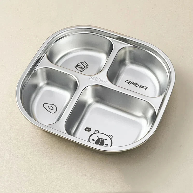 WORTHBUY Capybara 3/4 Grids Food Plate Dishes 304 Stainless Steel Divided Dinning Plates Salad Plate Tableware Dishwasher Safe