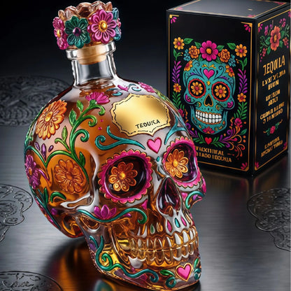 Creative Skull Awakening Device Tequila Bottle, Folk Art Glass Whiskey Awakening Device, Used for Bar and Home Decoration