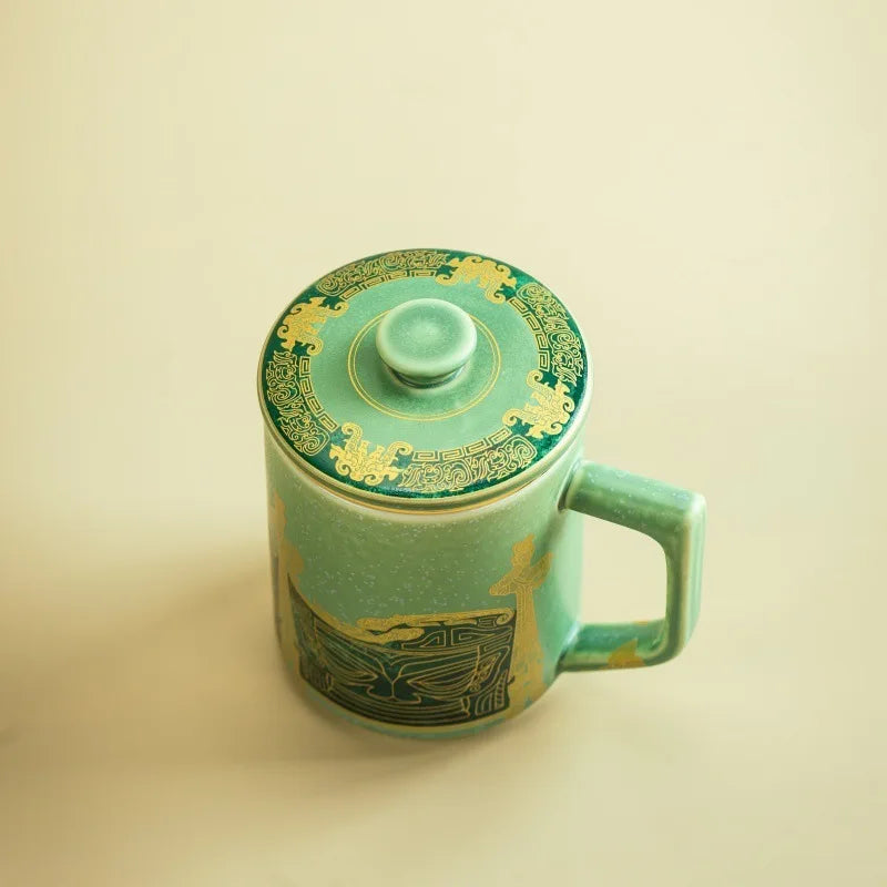 350ml Sanxingdui Standing Figure Cultural Creative Filter Tea Separator Cup Zen Tea Mug With Infuser Tea Maker Office Water Cup