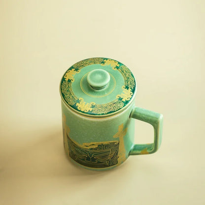 350ml Sanxingdui Standing Figure Cultural Creative Filter Tea Separator Cup Zen Tea Mug With Infuser Tea Maker Office Water Cup