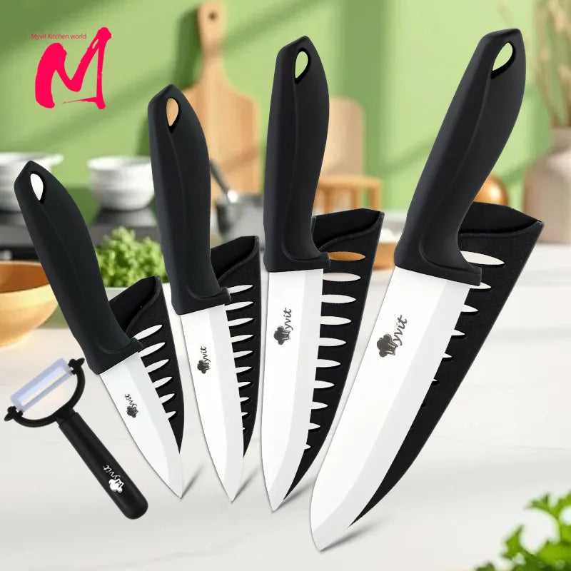 Ceramic Knives Kitchen Knive 3 4 5 6 inch Chef Paring Utility Slicing Bread Knife +Peeler Zirconia White Blade Cooking Tool
