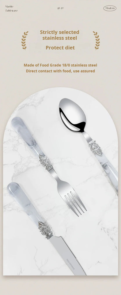 20/30pcs Flatware Set Stainless Steel Plastics Marbling Handle Cutlery Tableware Knife Fork Spoon Dishwasher Safe Dinnerware
