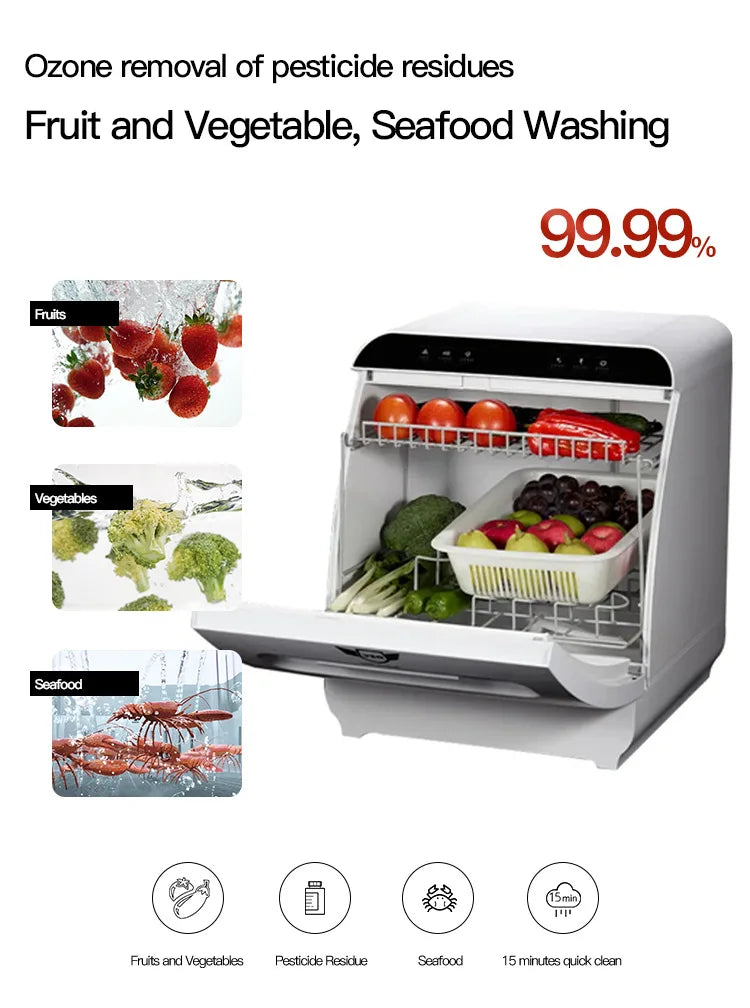 Deshi Countertop Automatic Dishwasher Model Q8 1000W Large Capacity 8 Place Settings Dual Top-and-bottom Spray Arms Smart
