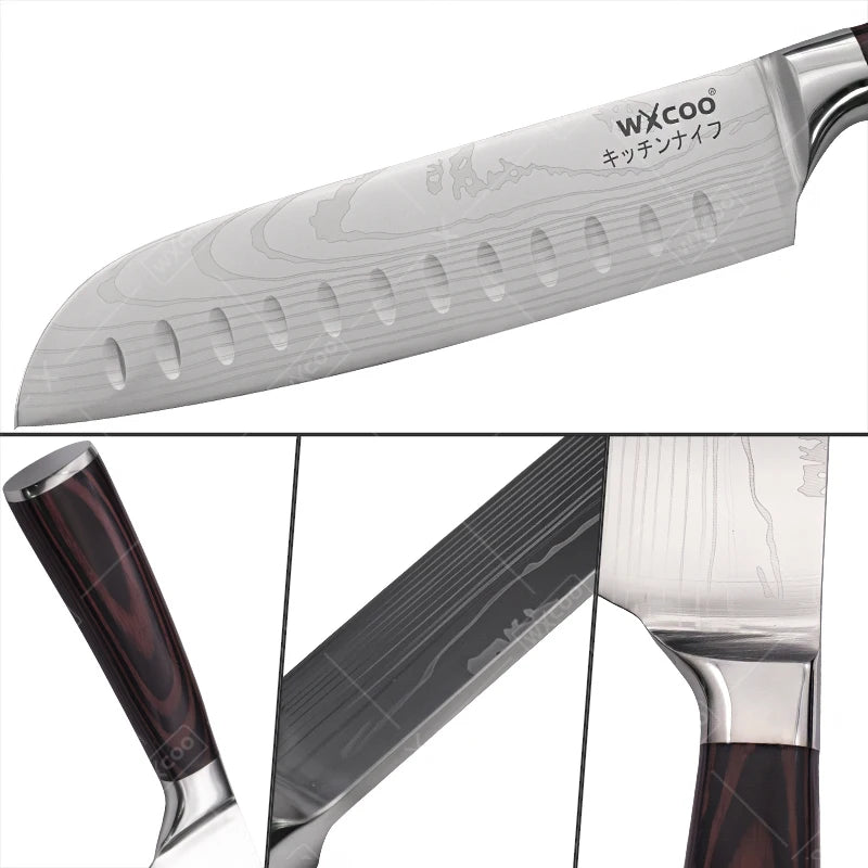 WXCOO Santoku Butcher Carving Knife Japanese Kitchen Knives High Carbon Steel Knife Set Fruit Bread Meat Cleaver Boning Knife