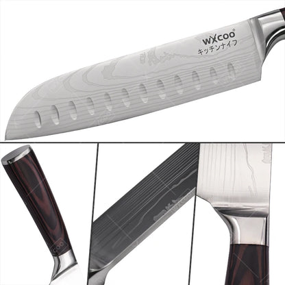 WXCOO Santoku Butcher Carving Knife Japanese Kitchen Knives High Carbon Steel Knife Set Fruit Bread Meat Cleaver Boning Knife