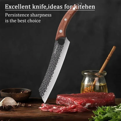 WXCOO 1~4pcs Kitchen Knife Set Stainless Steel Handmade Forged Meat Cleaver Boning Fruit Slicing Butcher Knife Cutting Board