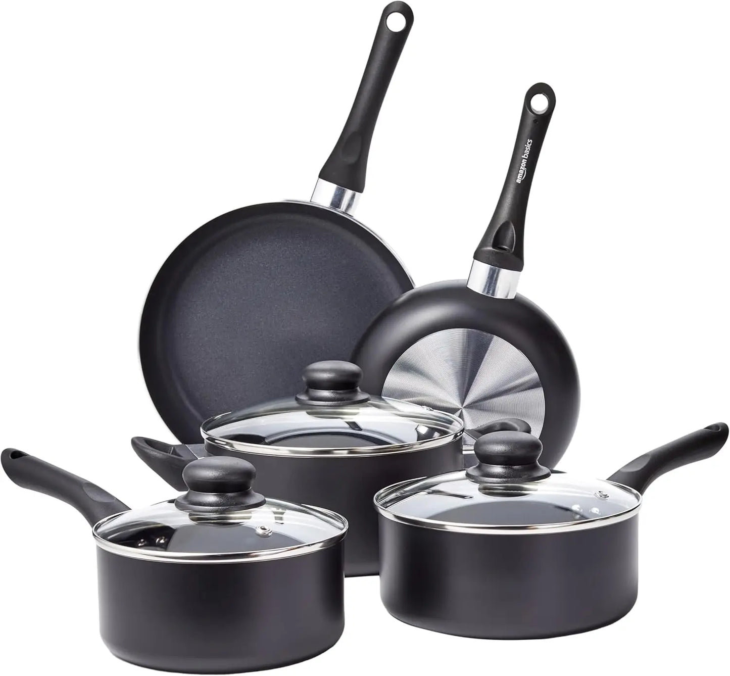 Ceramic Non-Stick Cookware 8-Piece Set with Cool-Touch Handles and Spiral Bottom for Even Heating