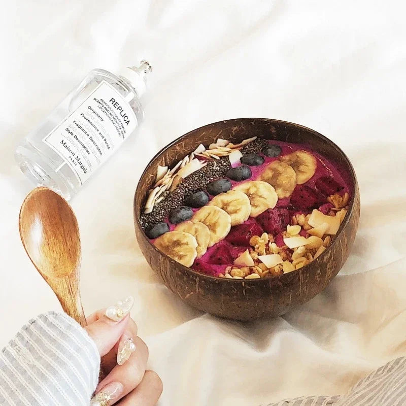 12-15cm  Natural Coconut Bowl set wooden Salad Ramen bowl Coconut Wood Spoon Set coco smoothie Kitchen tableware Coconut bowl