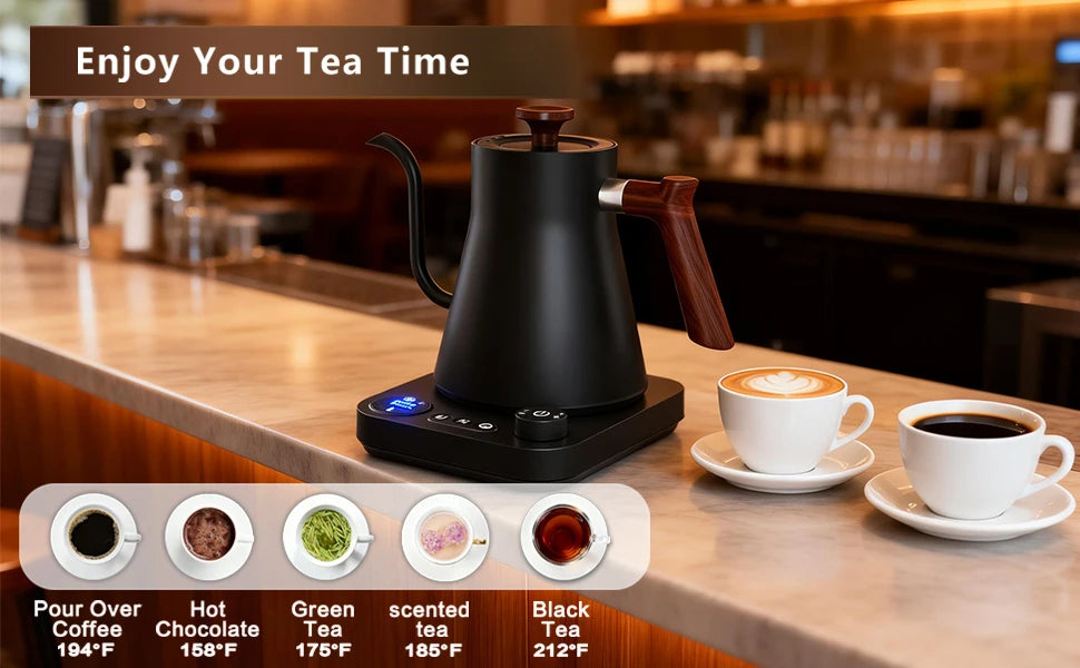 1200W/0.9L Gooseneck Electric Kettle LCD Display Pour Over Kettle for Coffee Tea,Intelligent Temperature Control,Quick Heating