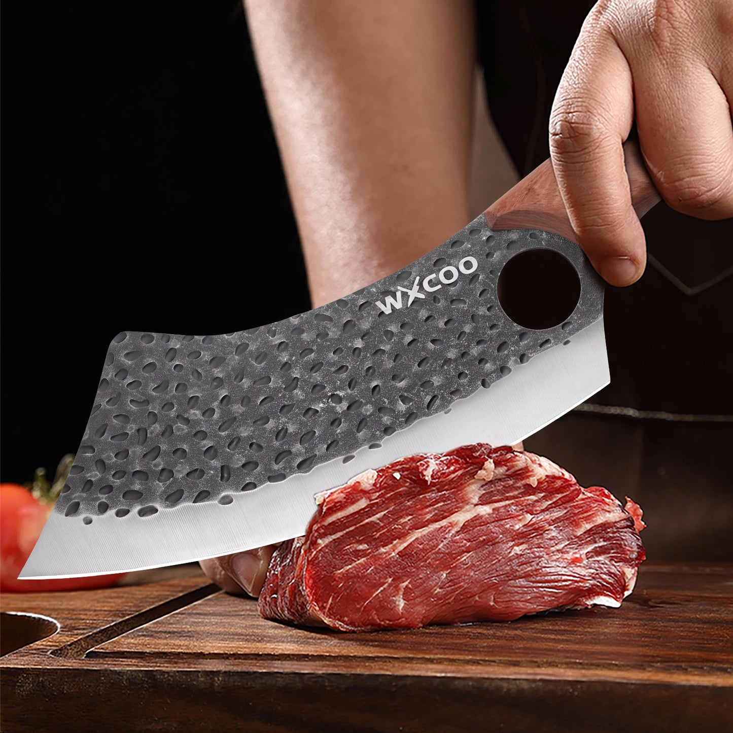 WXCOO Kitchen Knife for Cooking BBQ Lamb Beef Meat Cleaver Fruit Slicing Hand forged Butcher Knife Magnetic Knife Holder Set