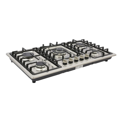 5 Burner Gas Cooktop 5 Burner Gas Stove 201 Stainless Steel Cast Iron Zinc Alloy Enamel Dual Countertop Drop-in NG Gas Hob Pulse Ignition Flame Failure Protection Independent Knob Easy Clean Home Hotel Restaurant Kitchen