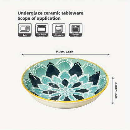 6pcs- Ceramic Bohemia Plate, Salad Plate, Appetizer, Serving Dried Fruit, Desserts And SaladsDishwasher Oven Microwave Safe