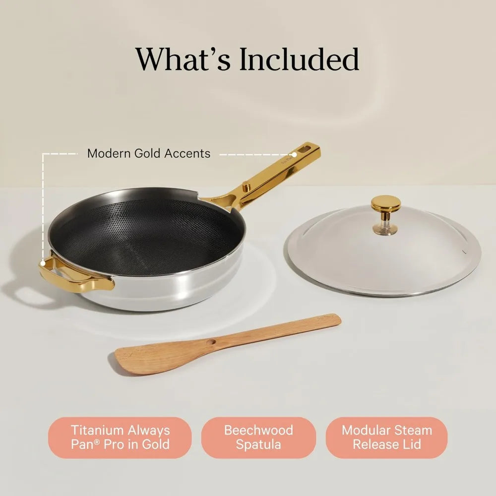 titanium always pan pro - 10.6” (2.8 qt) no-coating nonstick skillet | tri-ply titanium & stainless steel | safe for oven, indu