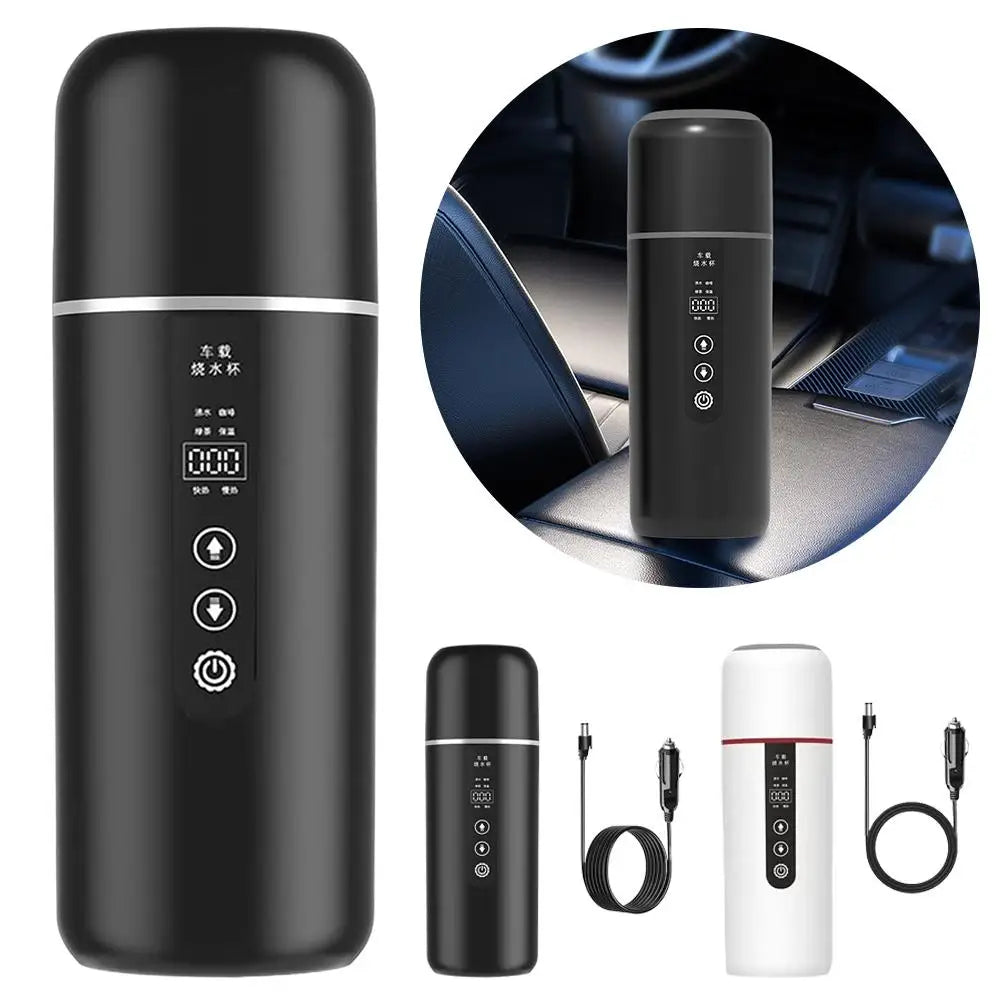 12V/24V Universal Car Electric Kettle,Fast Heating Portable Water Heater Cup For Truck Vehicle Use,Auto Shut-Off Safety Des F7S0