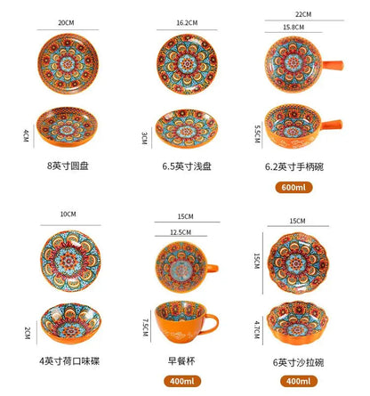 Bohemia Ceramic Rice Bowl Serving Plate Creative Ceramic Cutlery Soup Noodle Bowl Household Handle Bowl Sauce Dish