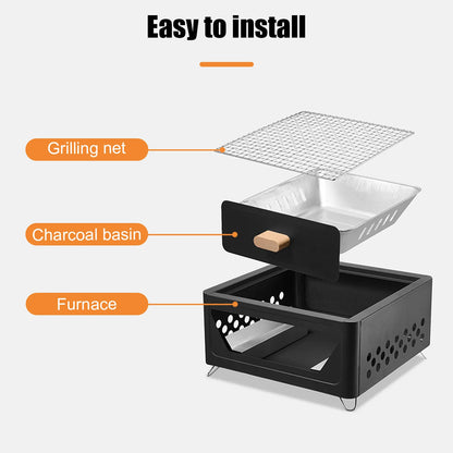 WESTTUNE Outdoor Charcoal Barbecue Grill Non-stick Barbecue Rack Heating Brazier Portable Household Grill Stove for Camping BBQ