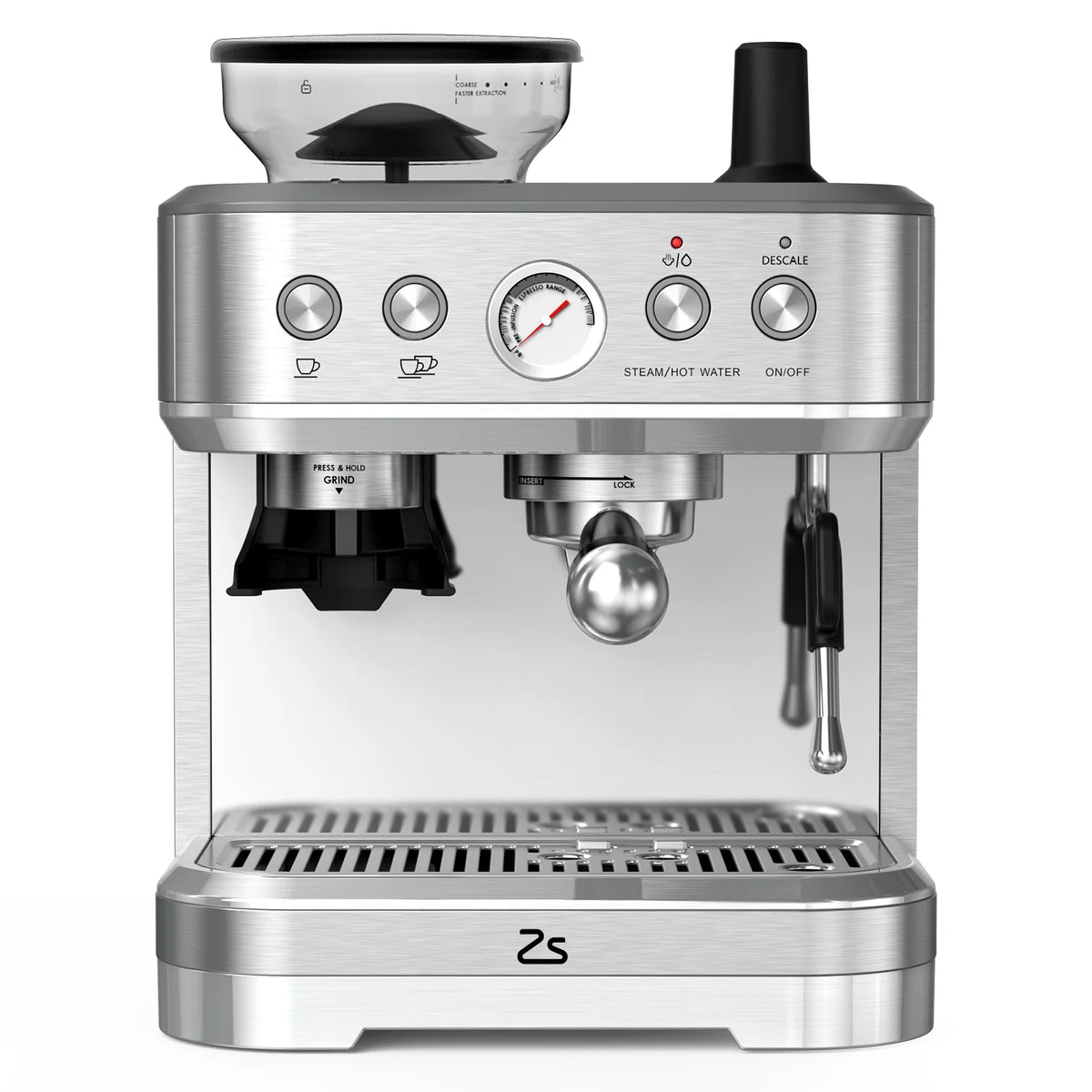Espresso Machine with Milk Frother and Grinder, 15 Bar Automatic Espresso Coffee Machine All In One Coffee Maker with Italian ULKA Pump, 2.5L Water Tank, Brushed Stainless Steel for Home Office