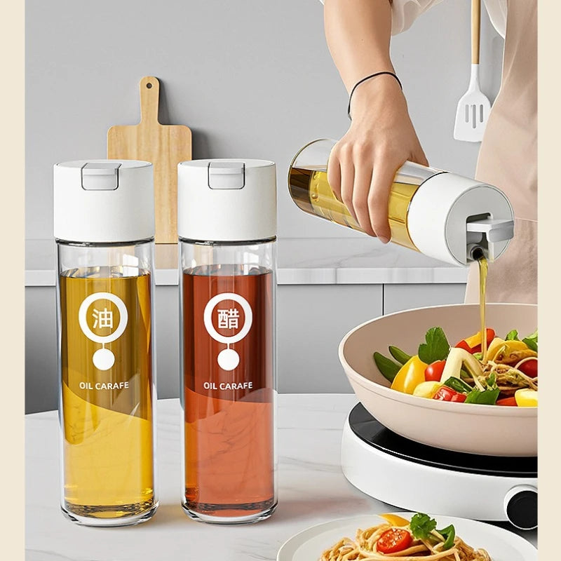 Transparent Glass Olive Oil Bottle Leak Proof Kitchen Seasoning Soy Sauce Vinegar Multifunctional Durable Storage Bottle 500ml