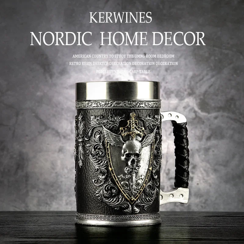 3D Beer Mugs Coffee Cups Gothic Goblet Iron Tankard Stainless Steel Resin Wine Glass Mug 600ML Skull Father's Day Gift 1 pcs