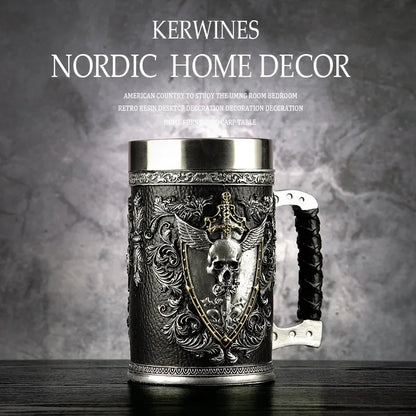 3D Beer Mugs Coffee Cups Gothic Goblet Iron Tankard Stainless Steel Resin Wine Glass Mug 600ML Skull Father's Day Gift 1 pcs