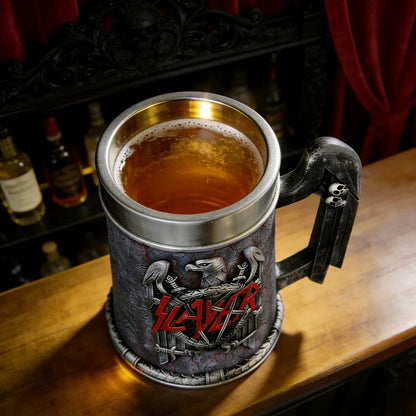 Slayer Tankard Eagle Emblem Mug Resin Outer Stainless Steel Liner Gothic Skull Handle Thrash Metal Band Fan Collectible Gift