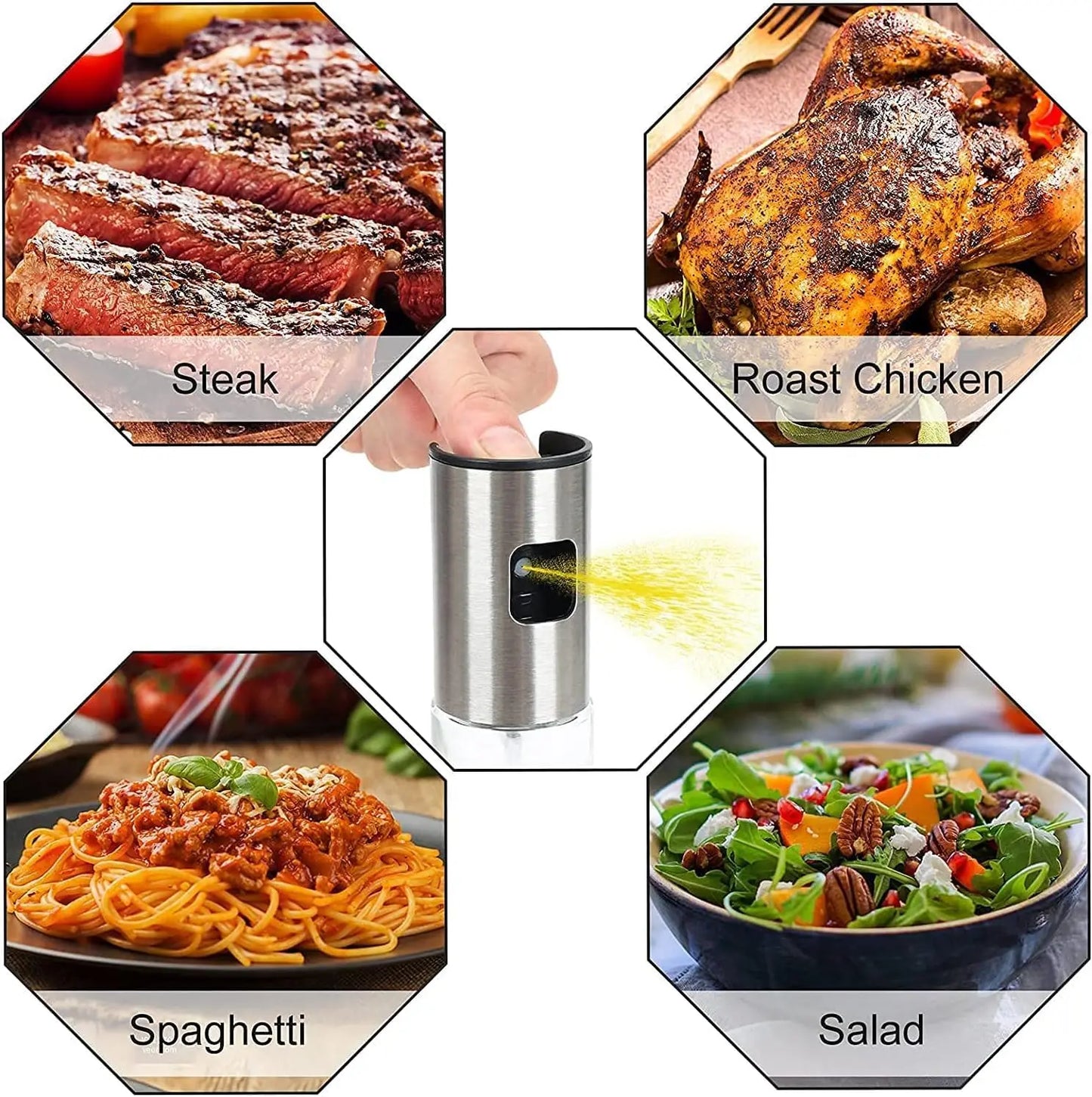 Oil Spray 100ml-Stainless Steel and Glass, Drop Resistant, Oil Dispenser with Accessories, Salad, Vinegar-Air Fryer