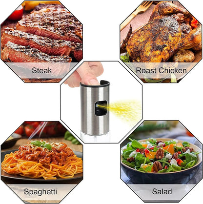 Oil Spray 100ml-Stainless Steel and Glass, Drop Resistant, Oil Dispenser with Accessories, Salad, Vinegar-Air Fryer