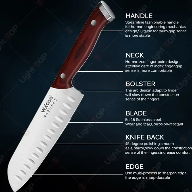 WXCOO 1-5pcs Professional Kitchen Knife Set Ultra Sharp Chef's Knife Meat Cleaver Fruit Slicing Stainless Steel Cutting Board