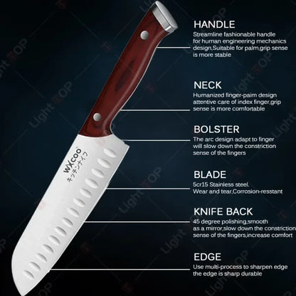 WXCOO 1-5pcs Professional Kitchen Knife Set Ultra Sharp Chef's Knife Meat Cleaver Fruit Slicing Stainless Steel Cutting Board