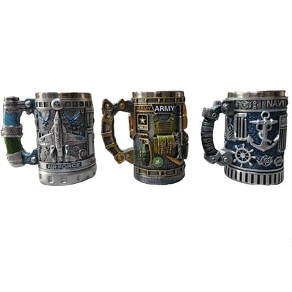 1pcs Army Military Beer Mug Resin Stainless Steel Men Birthday Gift Coffee Navy Cup Air Force Anchor Plane Wine Mugs Wine New