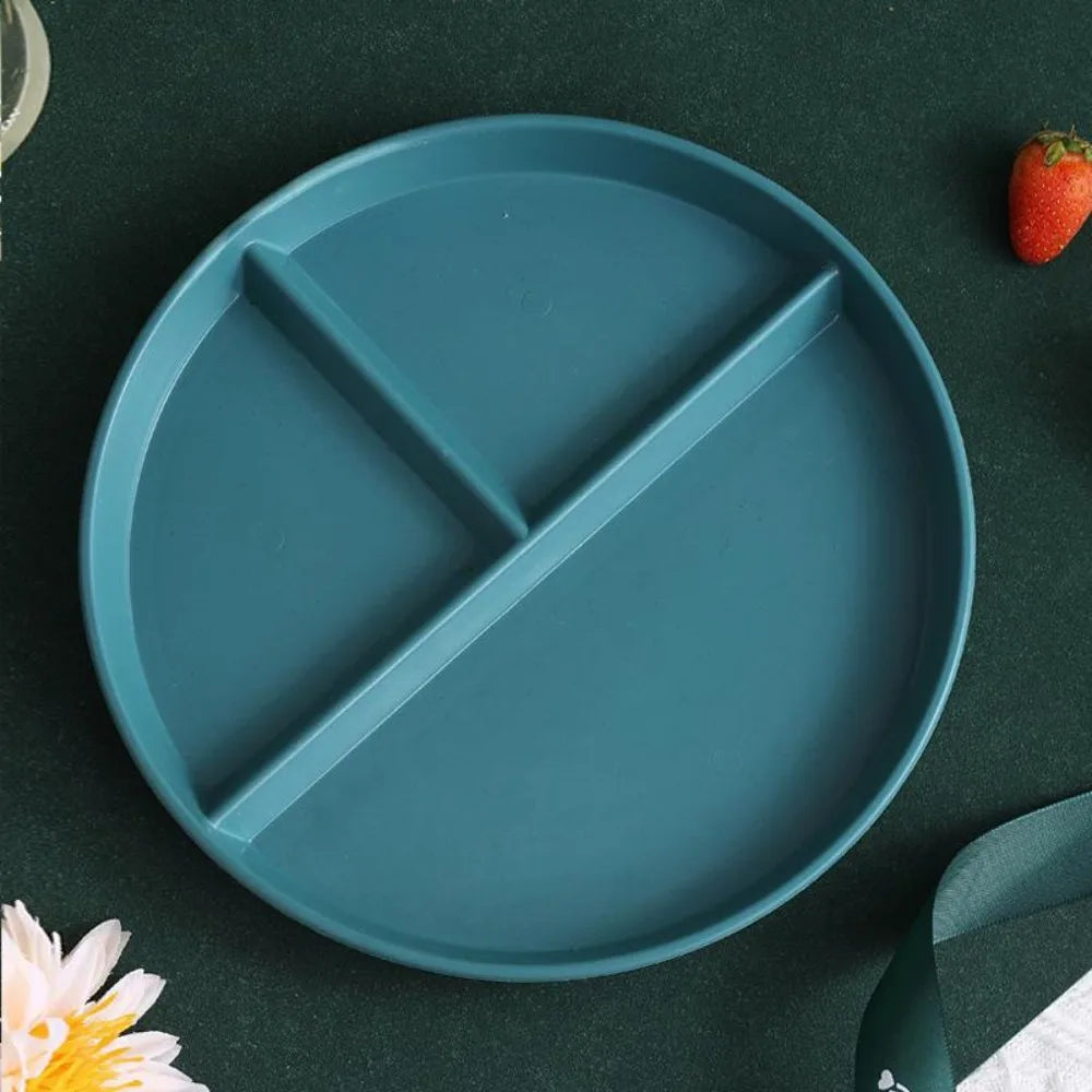 Three-Compartments Divided Plate Eco-Friendly Wheat Straw Reusable Children Dishes Anti-fall Plastic Kitchen Dinnerware Plates